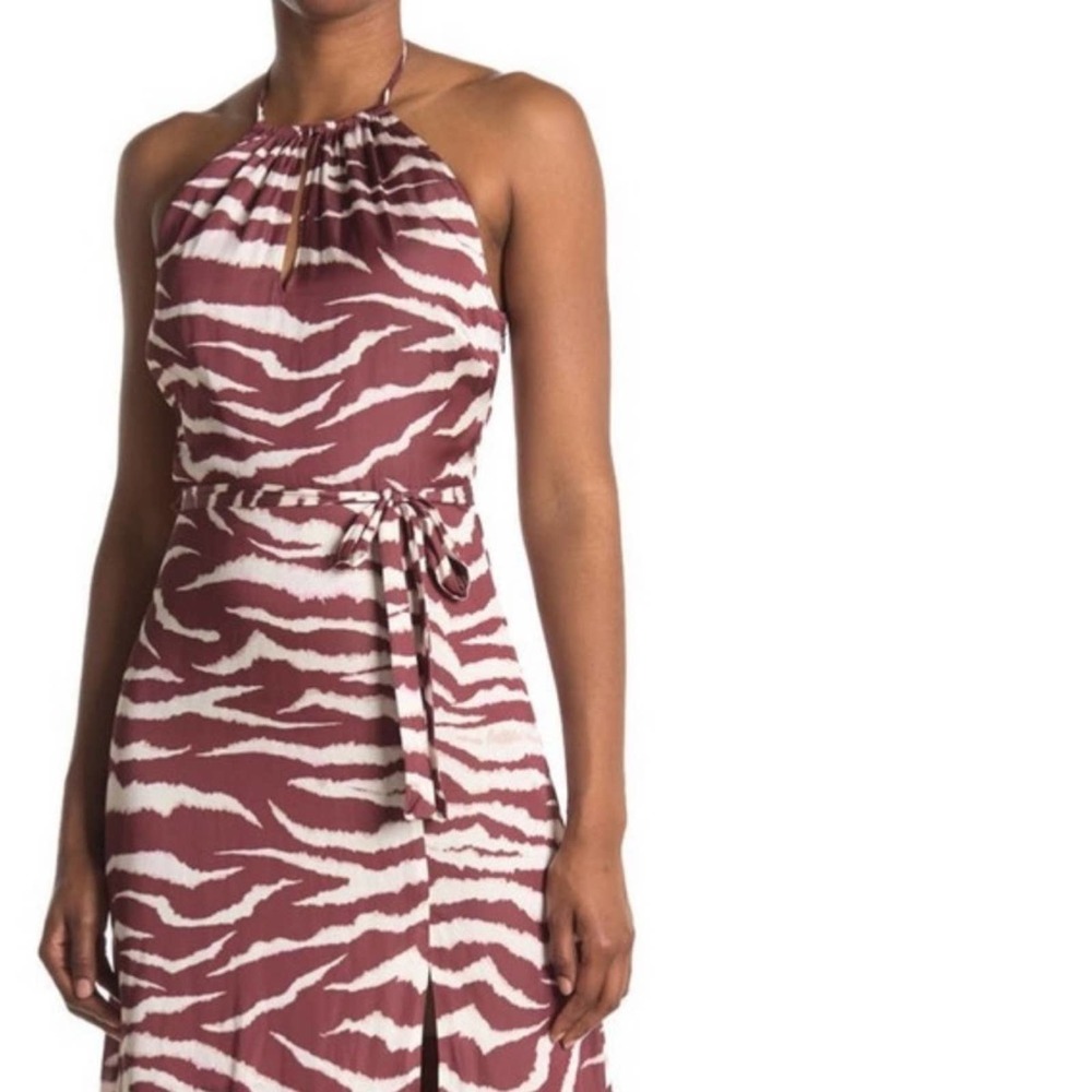 Paige Jade Zebra Print High Neck Backless Long Midi Dress Wedding Guest - Picture 2 of 9